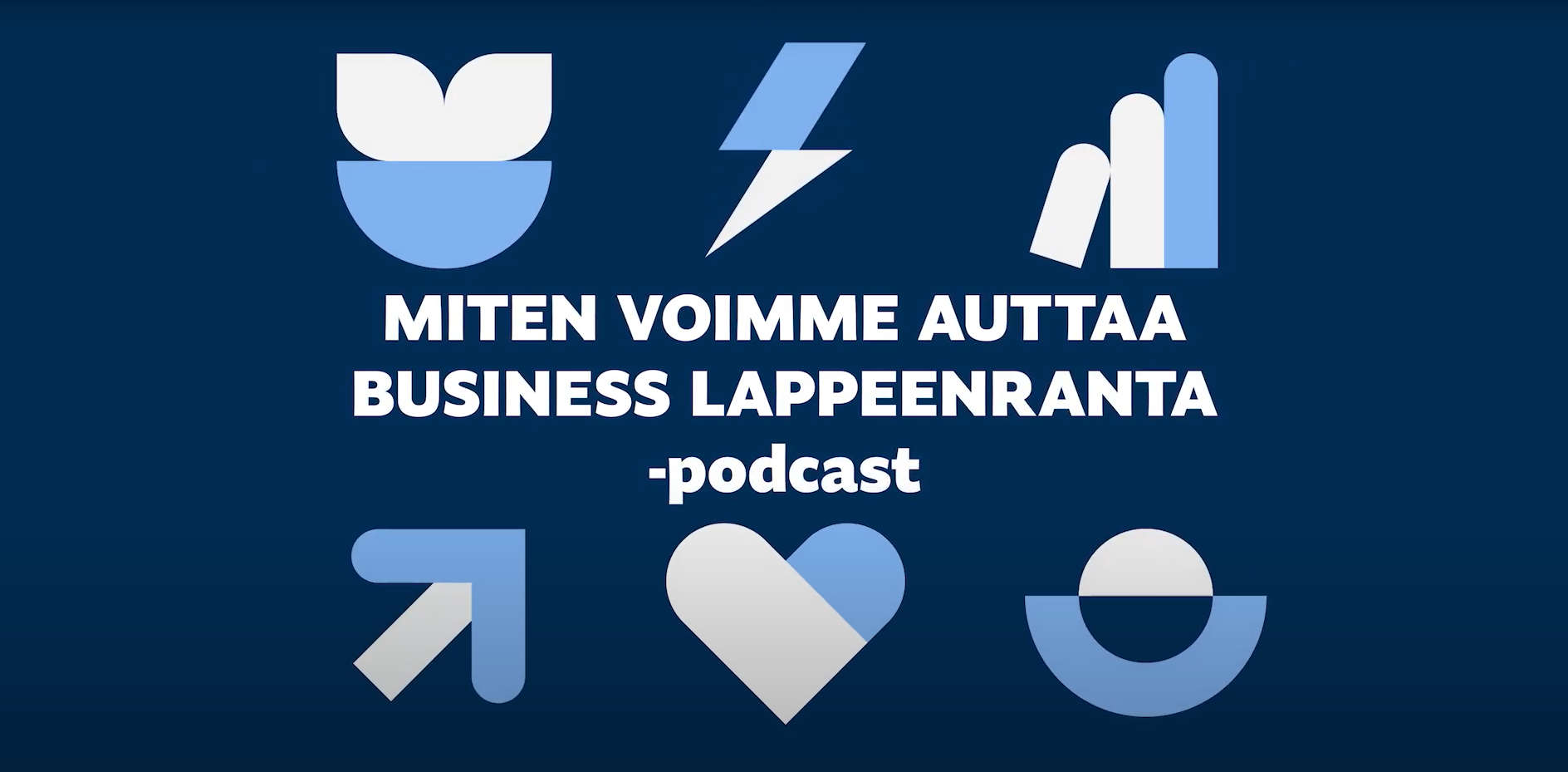 Sininen tausta ja teksti: "miten voimme auttaa business Lappeenranta -podcast".